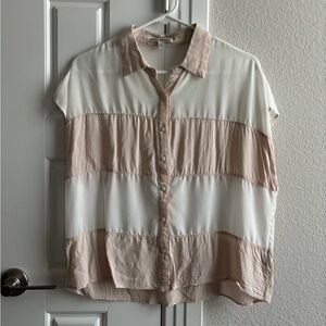 Lucca Couture boxy sheer striped button-down, short sleeve (size L)